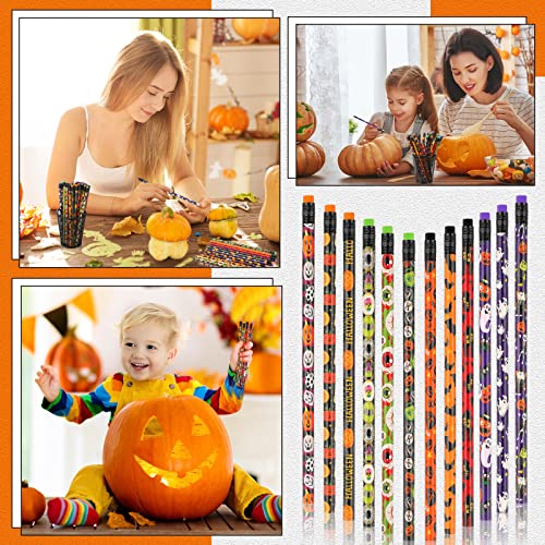 100 Pack Wooden Halloween Pencil Assortment With Eraser For Kids Halloween Party Gifts Classroom Prizes, 12 Design Halloween Multicolored Pencils Ghost Pumpkin Wood Pencils Halloween Stationery Pencil #TOP6