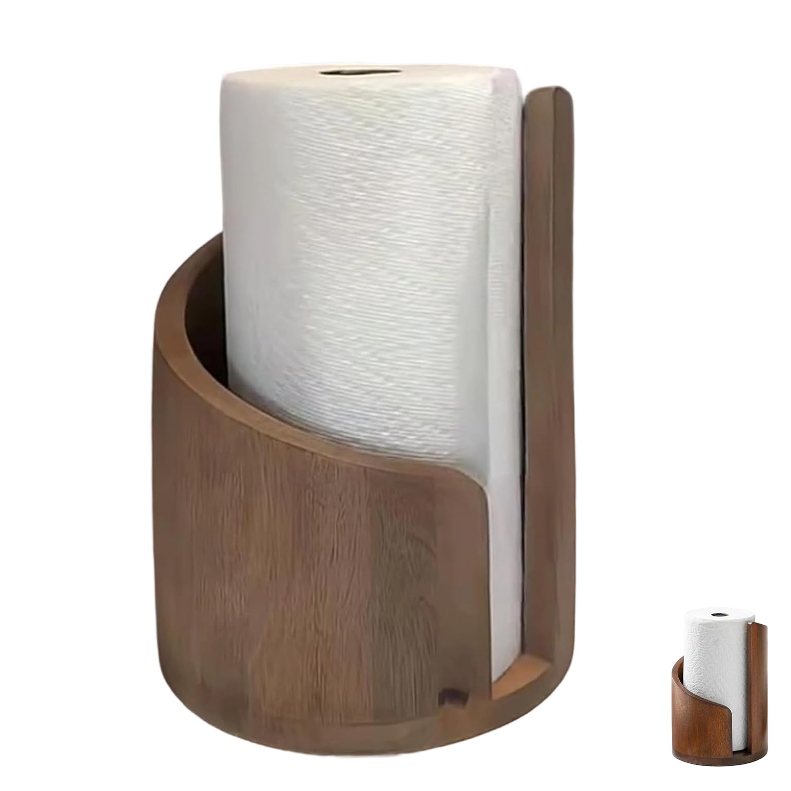 Mountain Paper Towel Holder Countertop,Effortless One-Hand Tearing with Mango Wood Round Base and Iron Holder, Mountain Themed Papers for Kitchen Bathroom(Wood)