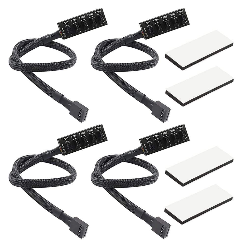 4szt. Koncentrator Wentylatora PWM, Chłodzenie Procesora Komputera PC 4 PIN/3PIN Wentylator Kabel Zasilający Hub Rozdzielacz Adapter z Rękawem PWM Case Splitter Wentylatora Trwała Wysoka Jak