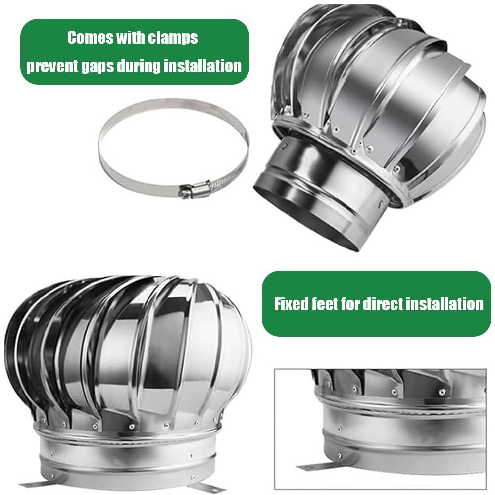 Comignolo Girevole In Acciaio Inox Per Ventilazione 150 160 250 350 450mm Turbina Di Ventilazione Per Comignolo Per Una Ventilazione Tetti, Case, Fabbriche(350mm/13.78in)