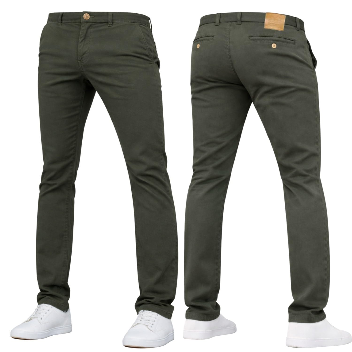 Crosshatch Mens Stretch Chino Slim Fit Leg Trousers Jeans by JeanBase Khaki 36W X 34L