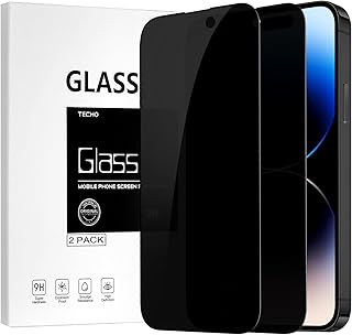 TECHO Privacy Screen Protector Compatible with iPhone 14 Pro Tempered Glass Film (Edge to Edge Full Coverage) (Anti Spy Private) (9H Hardness) (2 PACK) (6.1 inch)