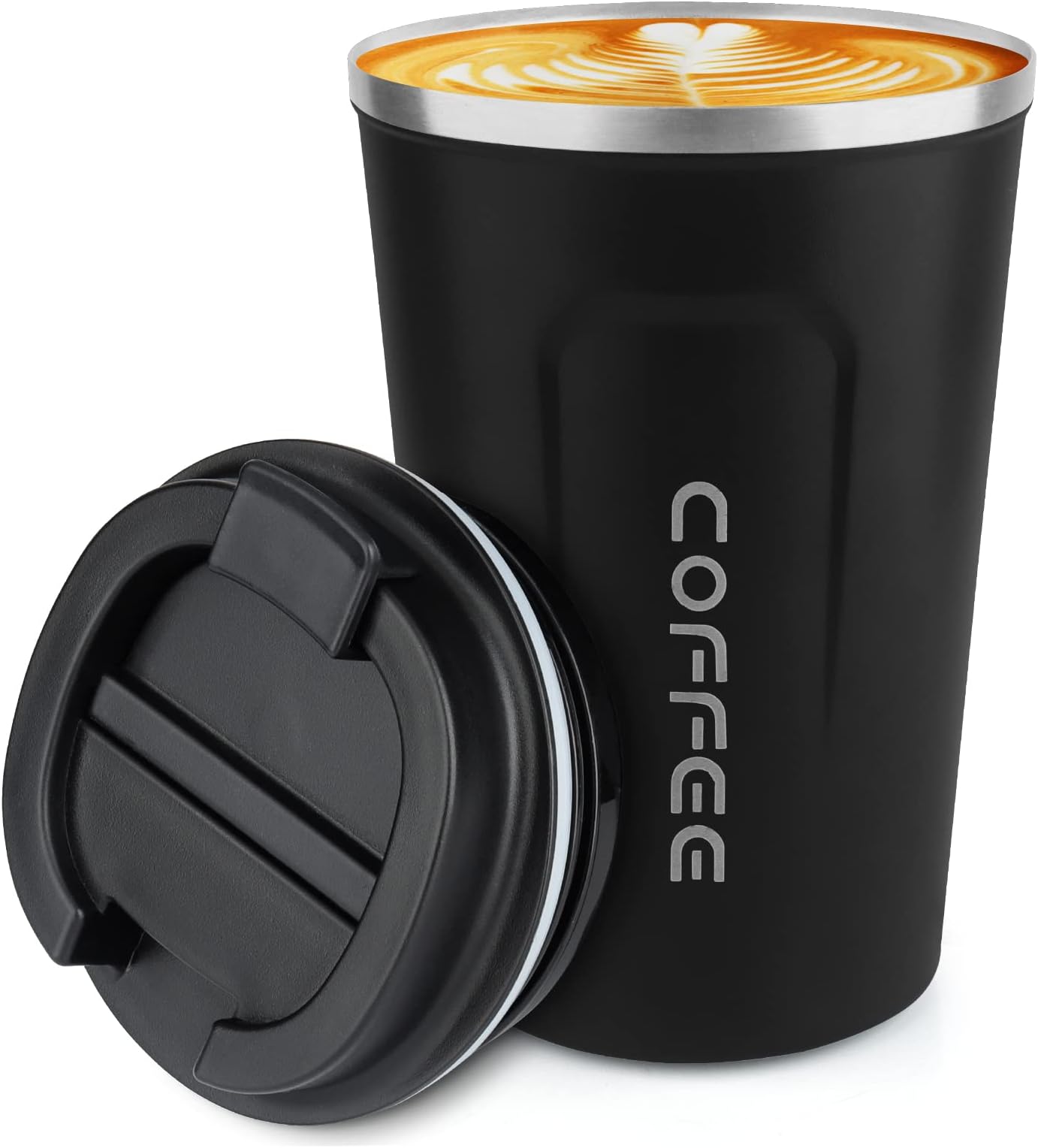 CS COSDDI 12 oz Stainless Steel Vacuum Insulated Tumbler - Coffee Travel Mug Spill Proof with Lid - coffee Cup for Keep Hot/Ice Coffee,Tea and Beer (Black)