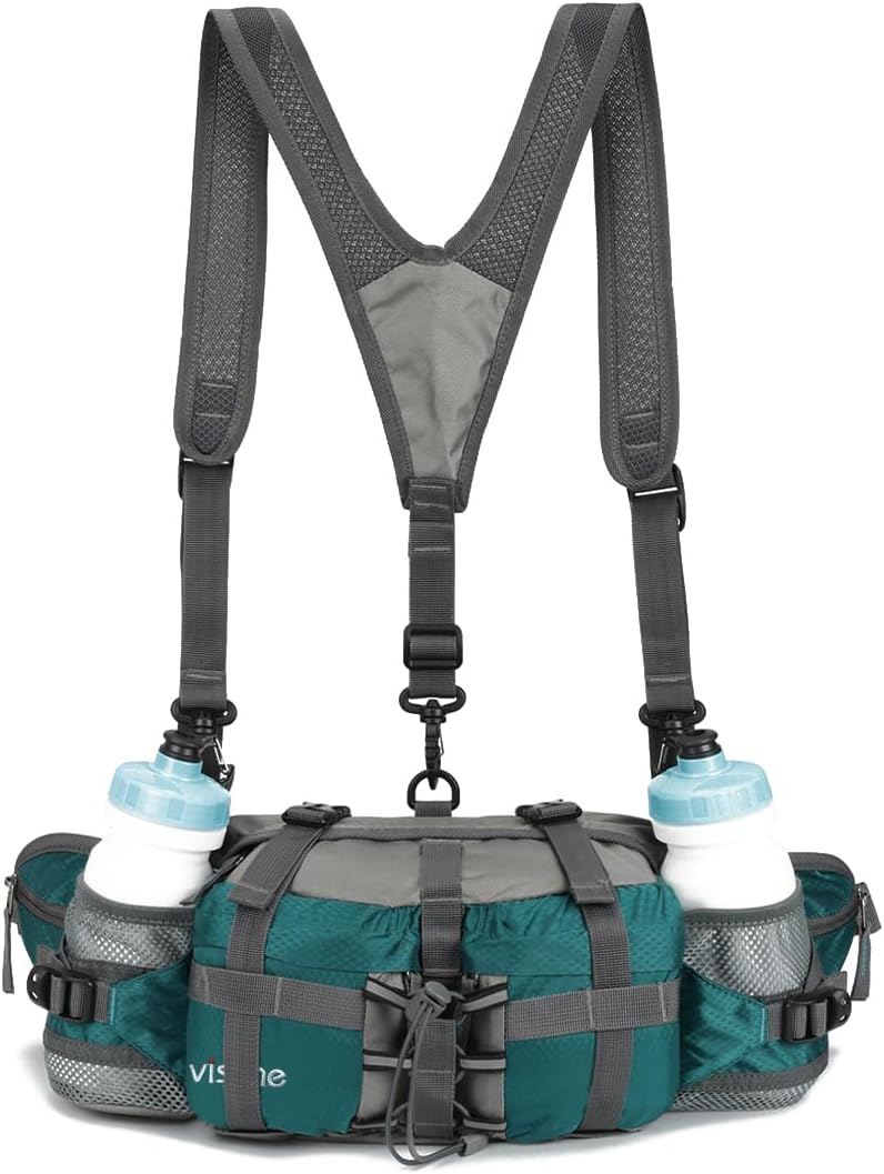 BP-VISION Outdoor Fanny Pack Hiking Camping Biking Waterproof Waist Pack 2 Water Bottle Holder Sports Bag for Women and Men Green - Image 3