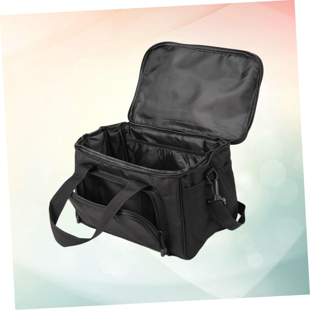Pêche en Tissu Oxford Noir avec Bandoulière Réglable et Coutures Renforcées, Design Multi-Poches pour Accessoires et Leurres de Carpe en Extérieur