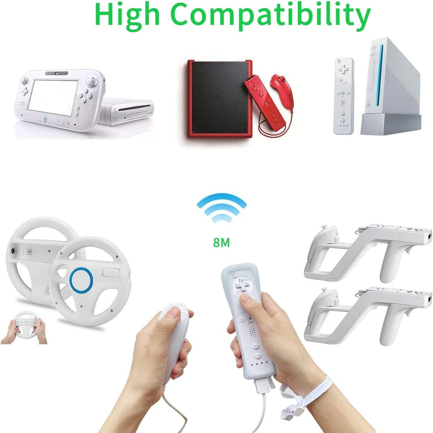 NC Nunchuck Controller Joystick Gamepad Replacement for wii Nunchuck Controller, Compatible with Nintendo Wii & Wii U Video Game Gamepads. (Black+White)