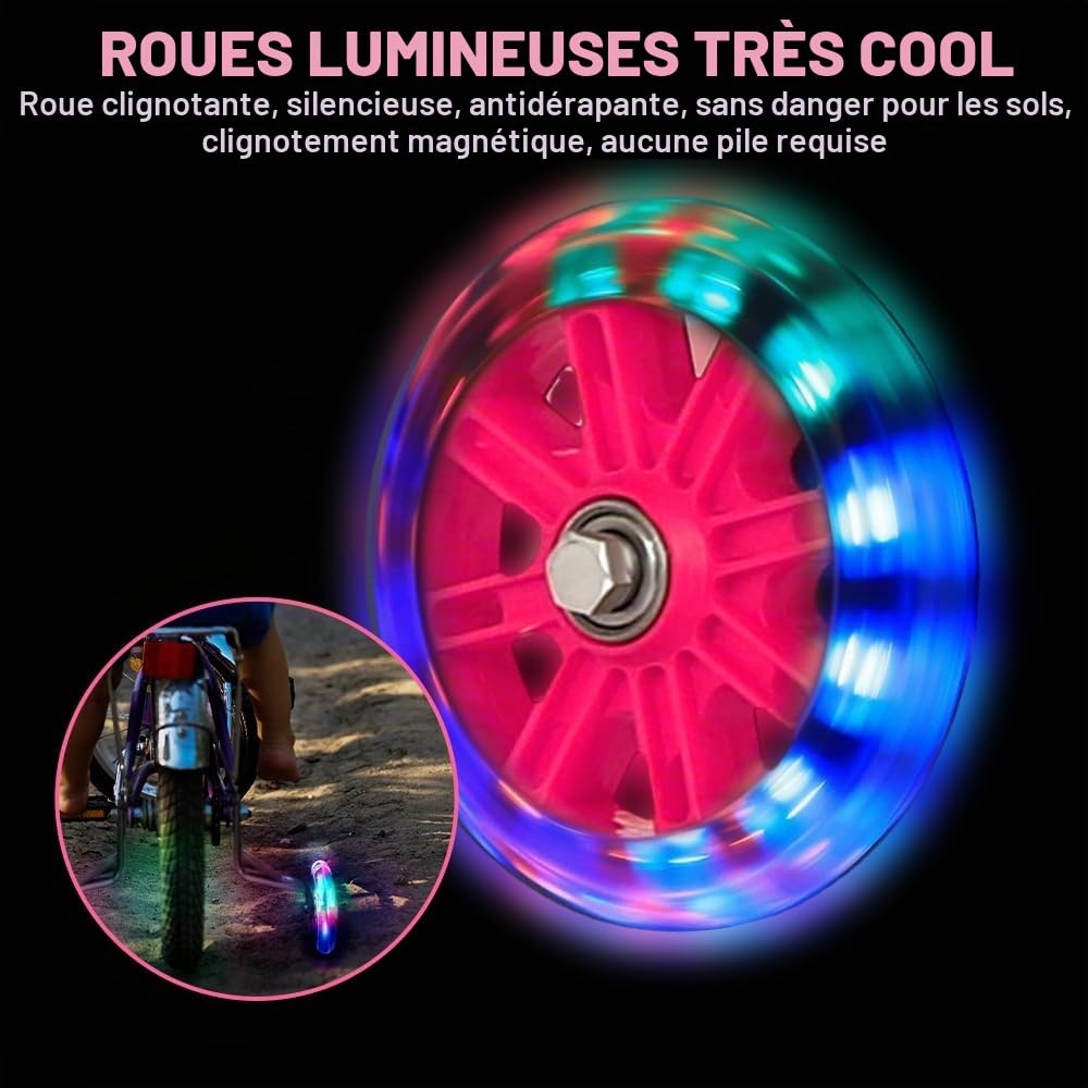Paire De Roues Stabilisatrices Pour Vélo Enfant – Rose, Réglables, Pour Vélos 12 à 20 Pouces – Facile à Monter