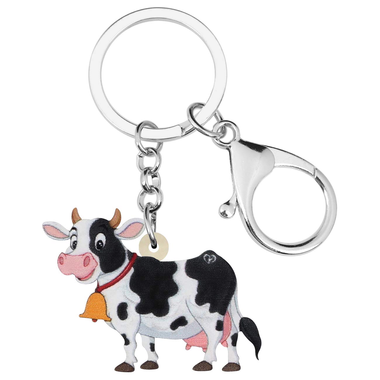 Bonsny Women's White Acrylic Sweet Colorful Cow Dairy Cattle Keychains Key Ring Car Purse Bags Farm Animal Lover Gifts (White)