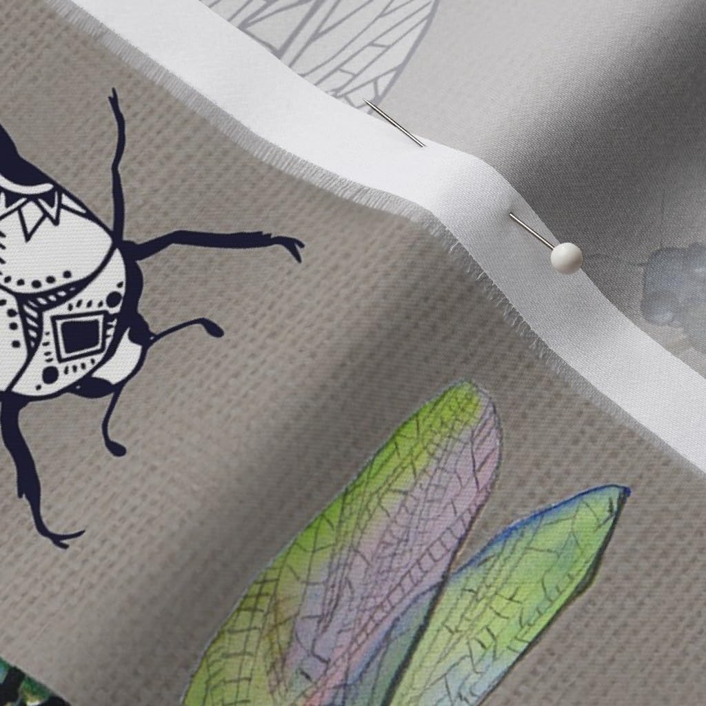 Spoonflower Fabric - Gray Insect Butterfly Moth Dragonfly Beetle Bee Printed on Organic Cotton Sateen Fabric by The Yard - Sewing Quilting Apparel Home Decor