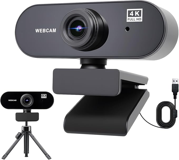 Bwaliffury Webcam 4K 30FPS, PC Cámara Web con Micrófonos Reducción de Ruido, Vista de 80°,Corrección de Poca Luz, Plug & Play, Live Streaming Camera para Windows/MacOS/Linux/Streaming/Zoom/Skype