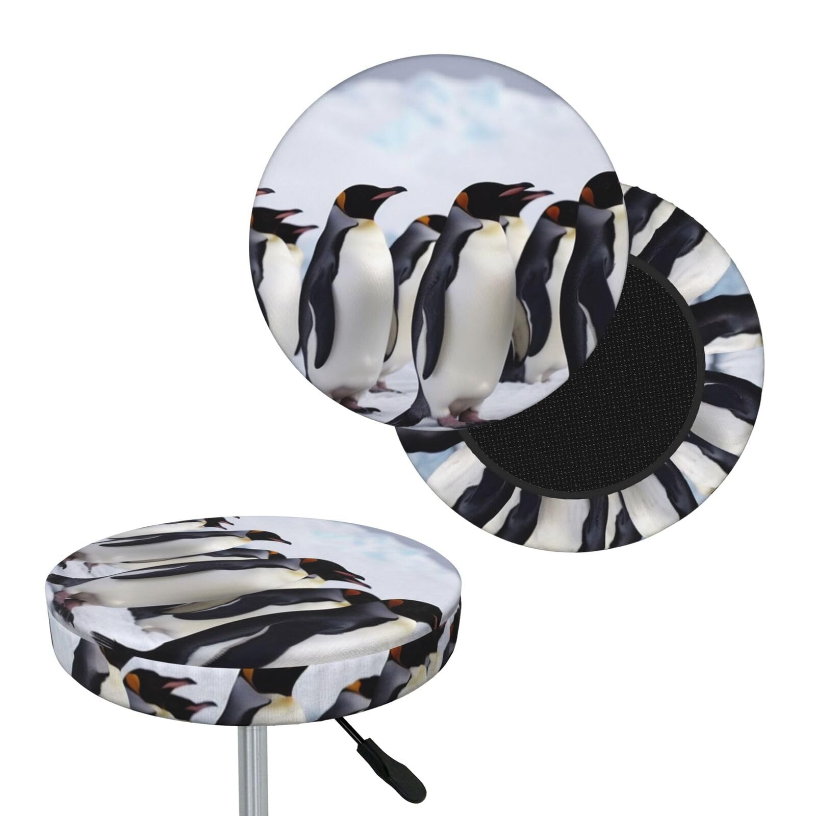 FekiLoot Antarctica Penguins Round Bar Stool Covers Stretch Washable Bar Stool Covers Dustproof Slipcover Bar Chair Covers with Elastic Band for Bar Kitchen Living Room Decor 13 Inch