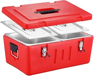 Portable Catering Food Transport Box with Stainless Steel Pans, Large Capacity Hot Cold Food Container for Catering, Delivery, Street Vendors 2Gird