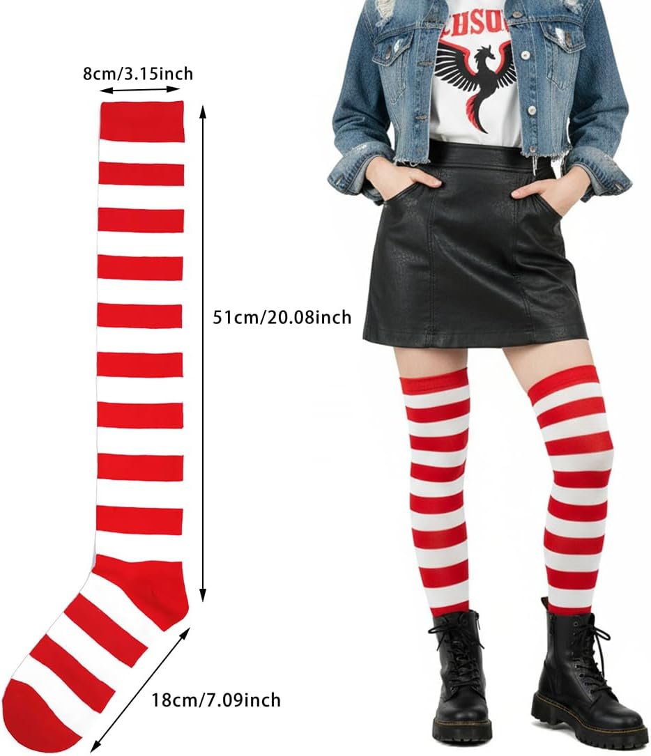 Womens-High-Socks Striped-Over-Knee-Stockings - Stretchy Sock for Daily Wear Cosplay Christmas Halloween Dress up - Image 2