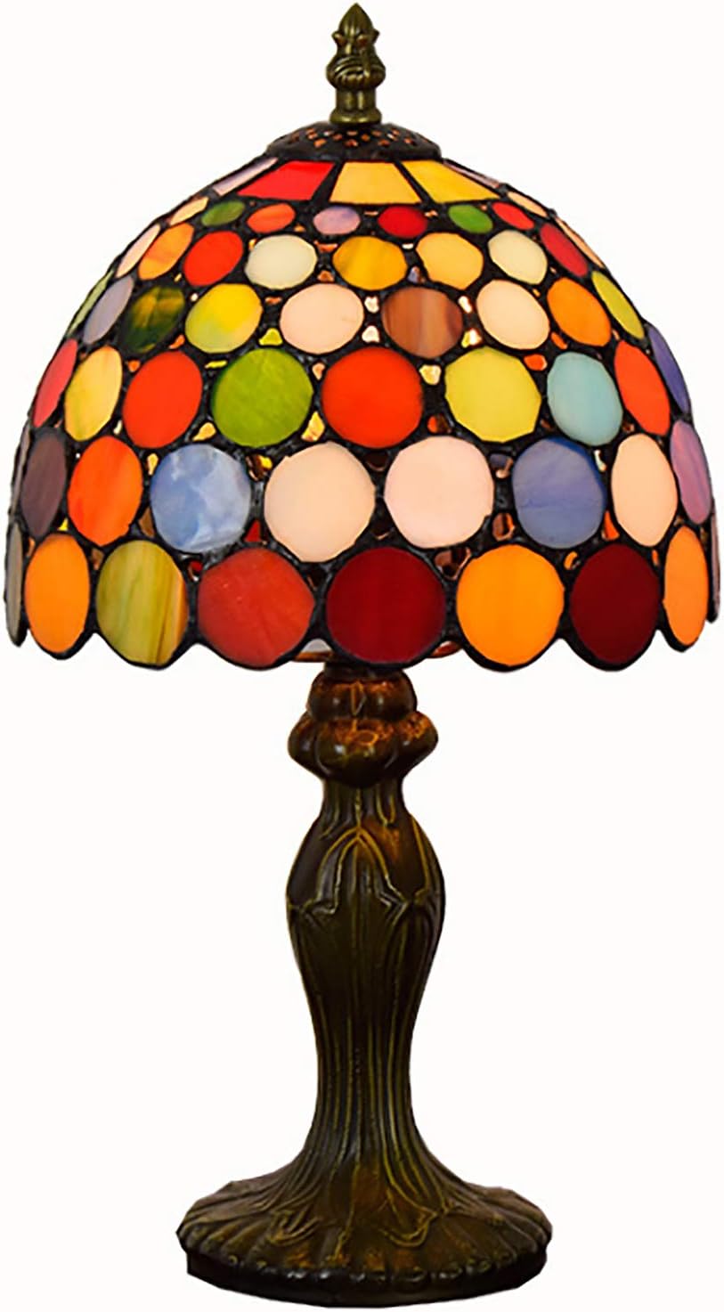 8 Inch Bedside Table Lamp Tiffany Style Stained Glass Nightstand Lamp Desk Decoration Lamp with Zinc Alloy Base, Online Switch,Colorful
