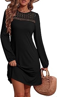 Dresses for Women Crew Neck Long Sleeve A Line Shift Dress Solid Color L...