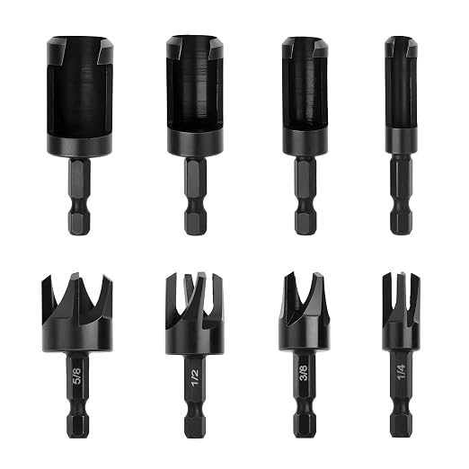 8 Pcs Black Wood Plug Cutter Drill Bit Set, Straight