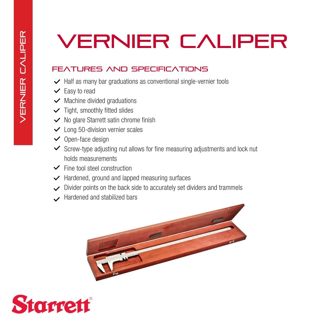 Starrett 123Z-6 W/SLC Vernier Caliper, Steel, Nib Style Jaw, 0-6" Range, +/-0.0005" Accuracy, 0.001" Resolution