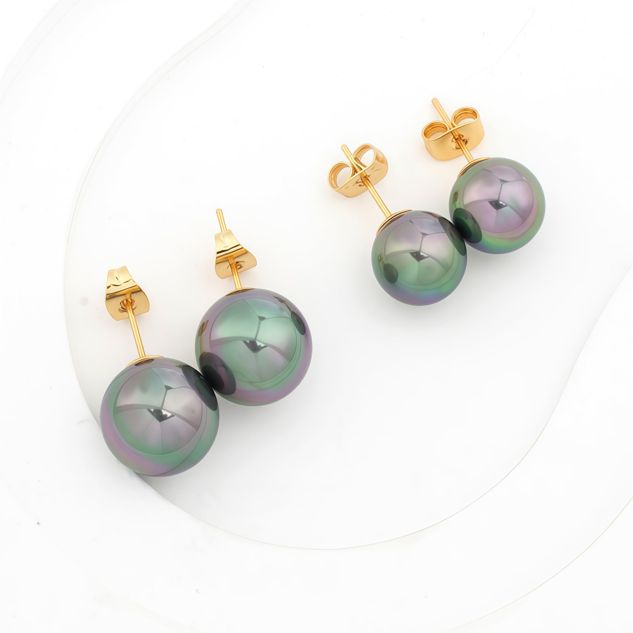 Orecchini Perla Stile Tahiti in Argento 925 Placcato Oro – Eleganti, Regalo Donna (10mm/12mm)