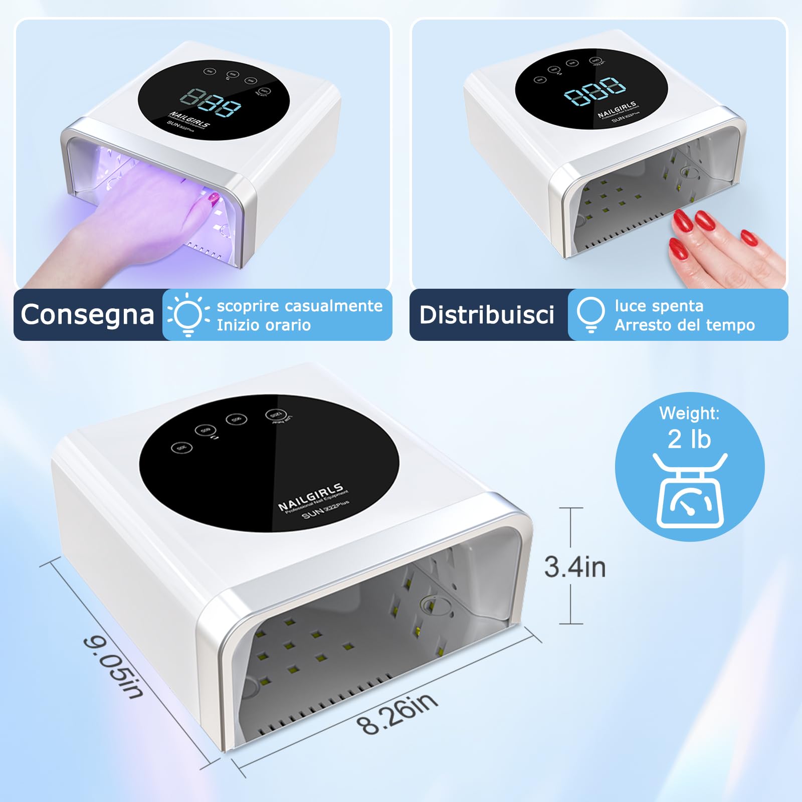 NAILGIRLS Lampada UV Led Unghie, 150W Professionale Lampada LED Unghie per Manicure Pedicure Sensore Automatico Lampada Unghie LED 4 Timer Display LCD