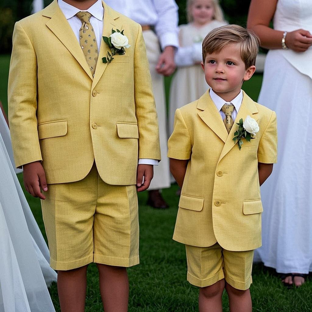Boys 2 Piece Formal Wear Outfit Wedding Kids Boys Plaid Suit Fashion Blazer Short Pants Set