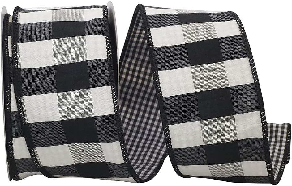 Reliant Ribbon Check 2 Side Wired Edge Ribbon, 2-1/2 Inch X 10 Yards, Black