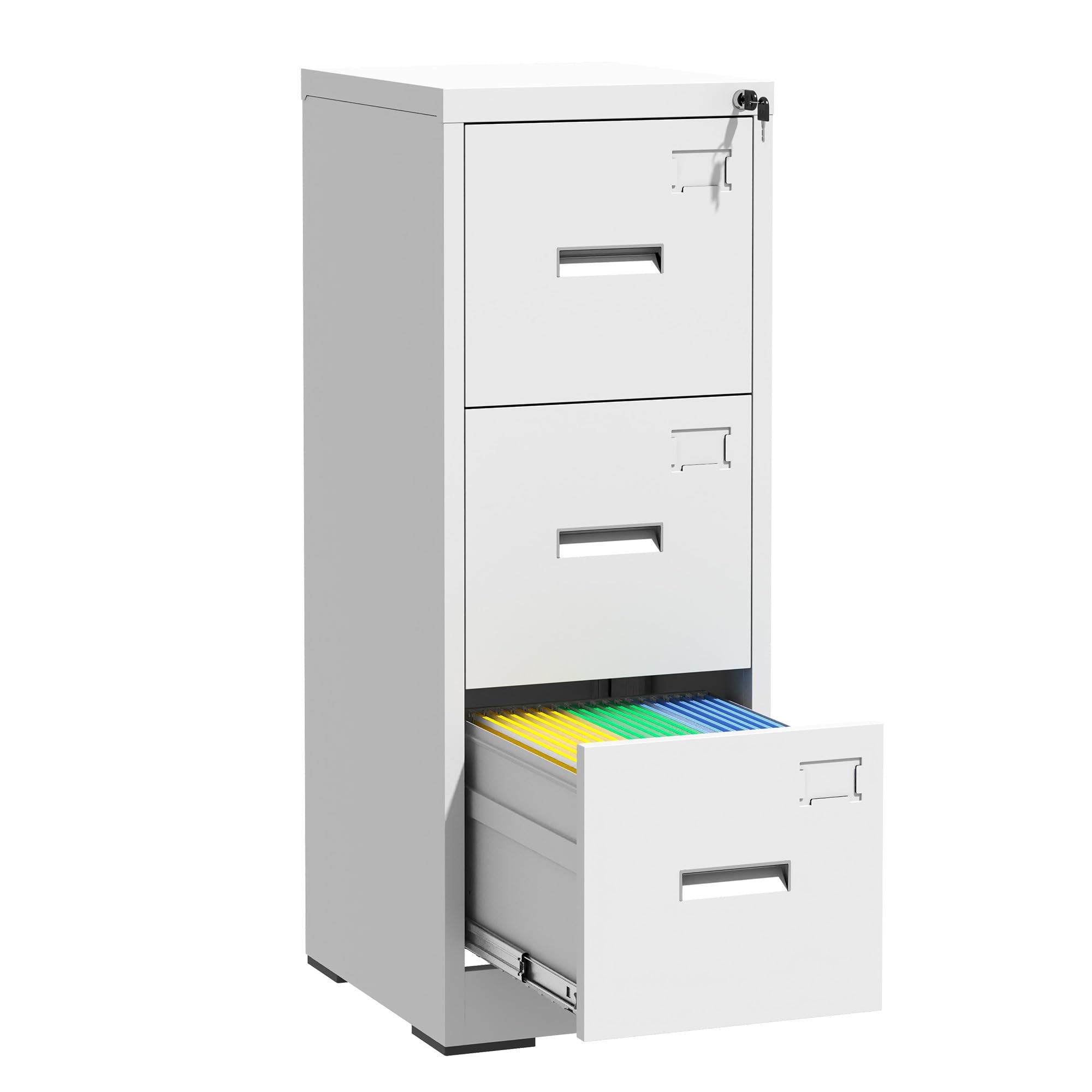 Classeur Vertical métallique à 3 tiroirs avec Serrure et Fente pour Cartes - Bureau/Maison - Classeur Vertical pour Documents A4, Légal/Lettre - Classeur étroit verrouillable, Assemblage req