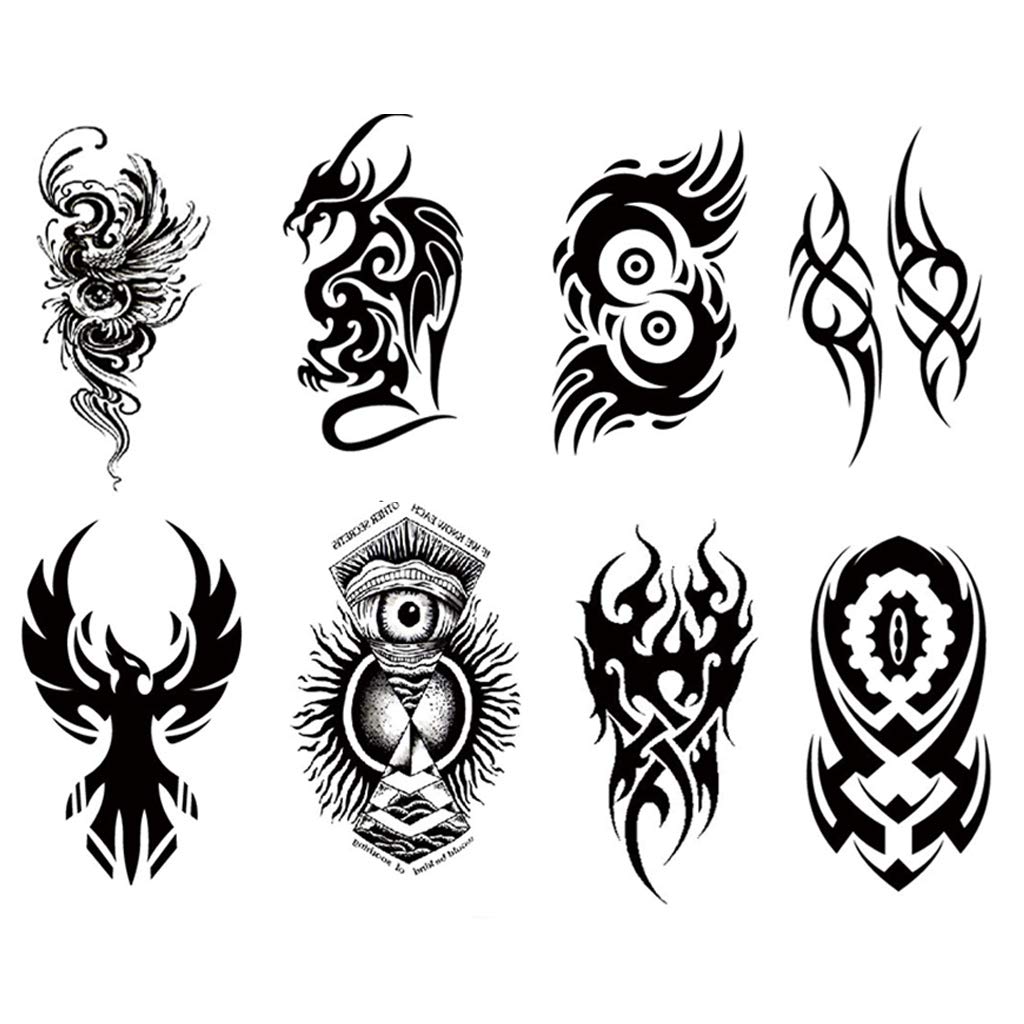 CARGEN 8 Sheets Black Temporary Tattoos for Men Tatuajes Temporales Men Body Art Stickers Realistic Fake Tattoos for Man