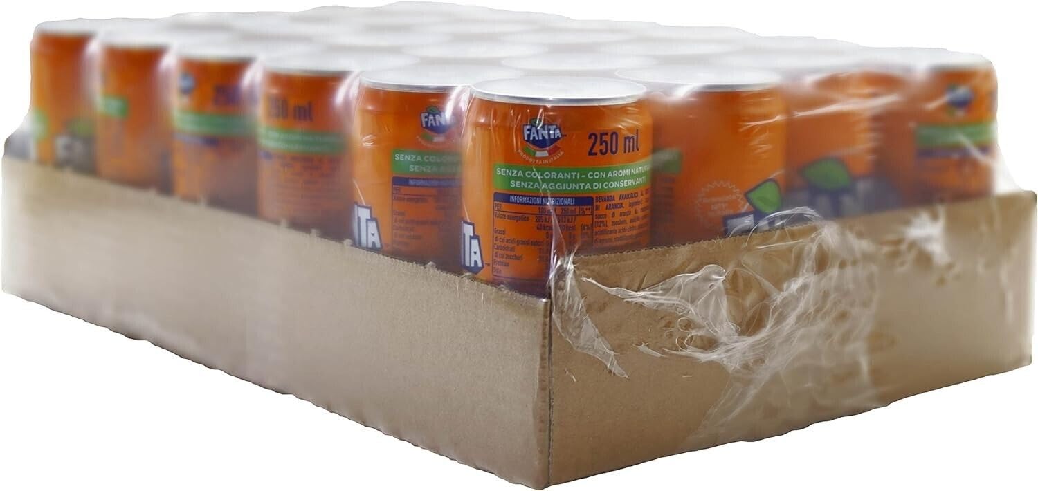 48er-Pack Fanta Original,Erfrischendes Alkoholfreies Getränk mit Orangensaft,Einweg-Dose 250ml + 1er-Pack Kostenlos San Benedetto Eistee mit Zitrone Ohne Zucker 330ml Dose