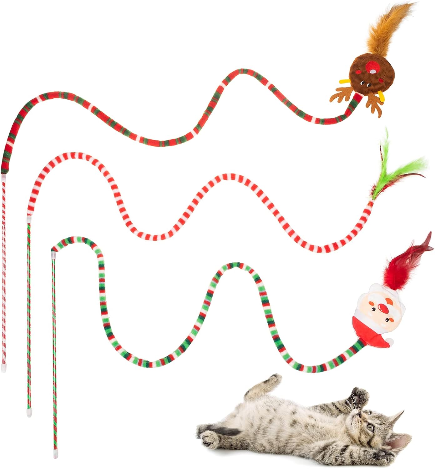 KOOLTAIL Christmas Cat Teaser Feather Toys with Elk and Santa Model Funny Interactive Cat Wand Toys Crinkle Paper Inside for Small,…