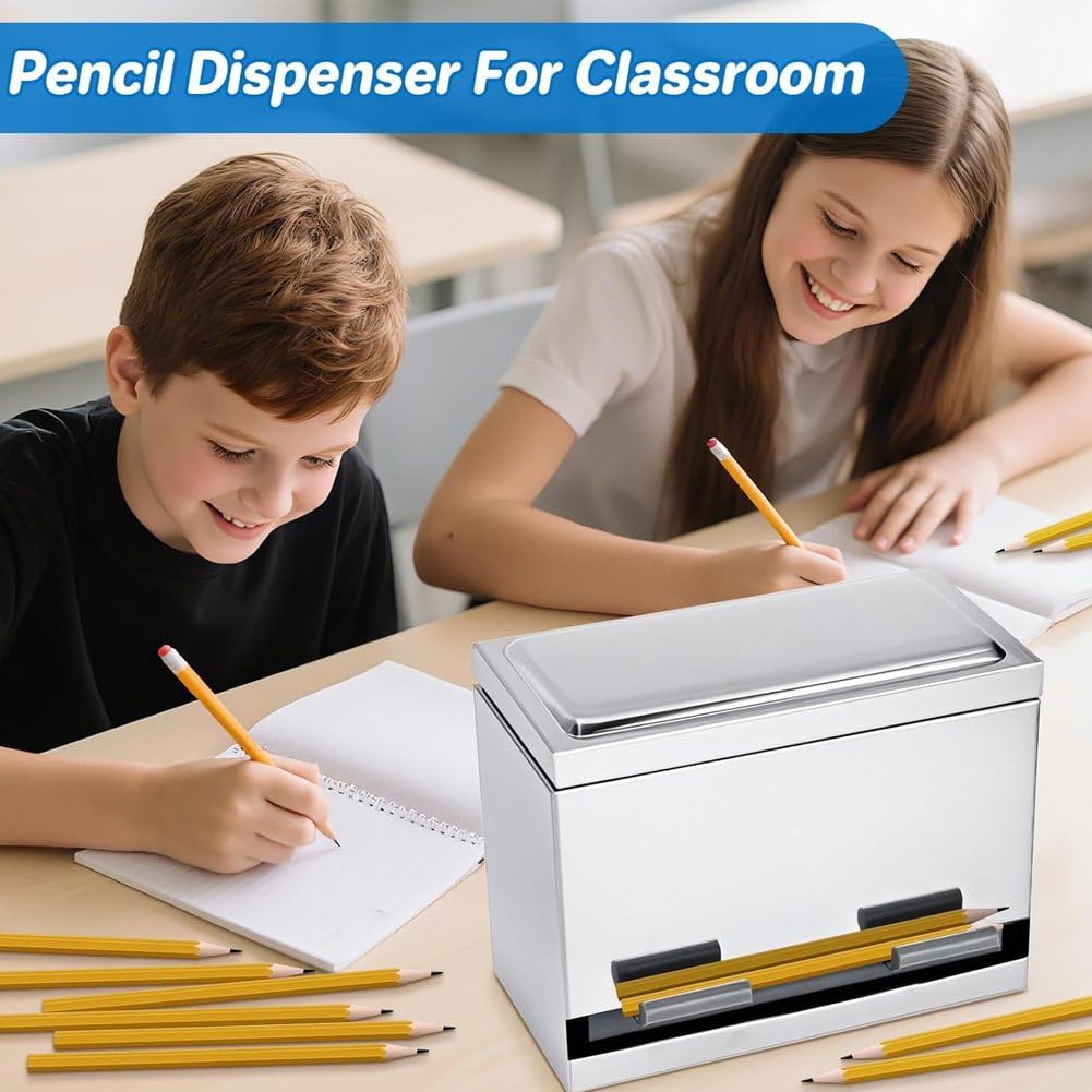 Dispensador De Lápices para Aula, Dispensador De Lápices De Acero Inoxidable para Profesores, Organizador Y Almacenamiento De Portalápices, Dispensadores De Lápices para Aula Y Oficina.