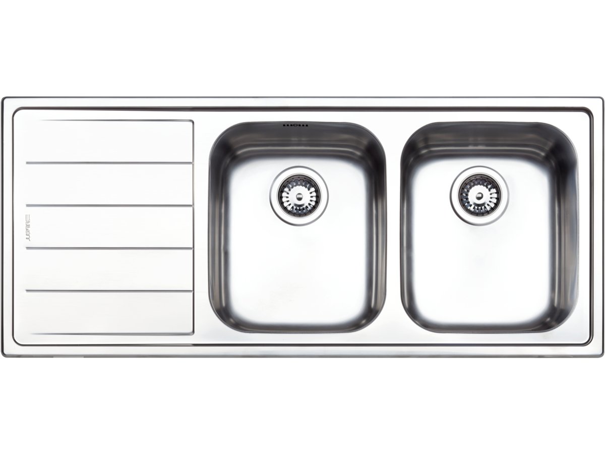 Apell Serie Linear Lavello Da Incasso 2 Vasche A Destra Con Gocciolatoio Dimensione 116 X 50 Cm Colore Inox - 4