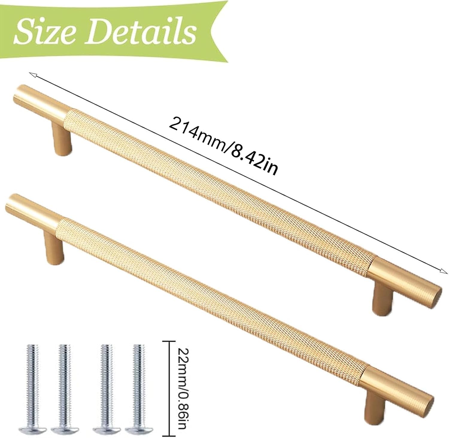 Gold Cabinet Handles, 2 Pcs, 214 Mm, Modern Vintage Handles for Kitchen Cupboards & Chest of Drawers - Gold Colour