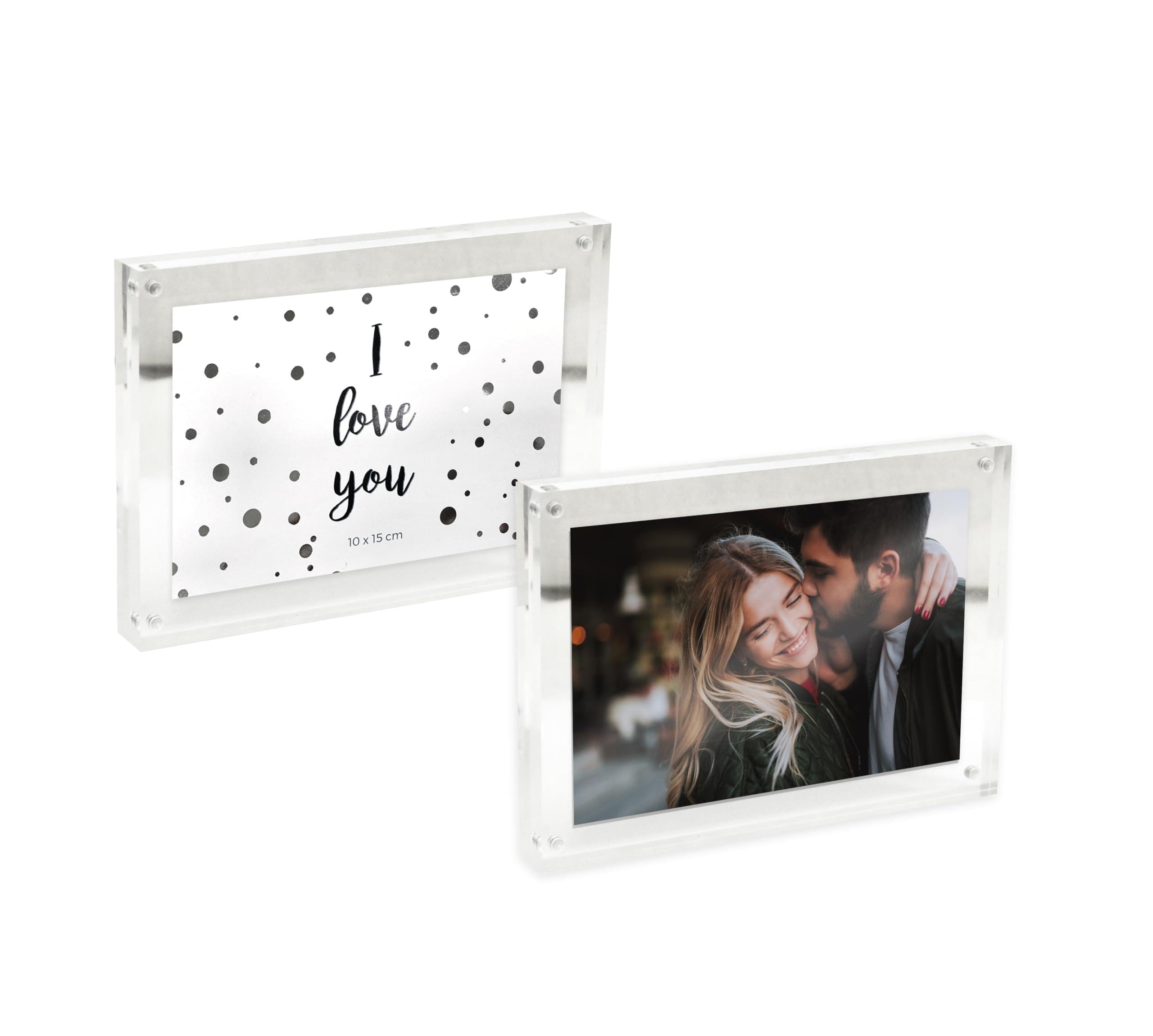 Inov8 Framing Premium Diamond Cut Double Sided Acrylic Picture Frame -for Two 5x7 inch (12x17cm) Photos, Silver