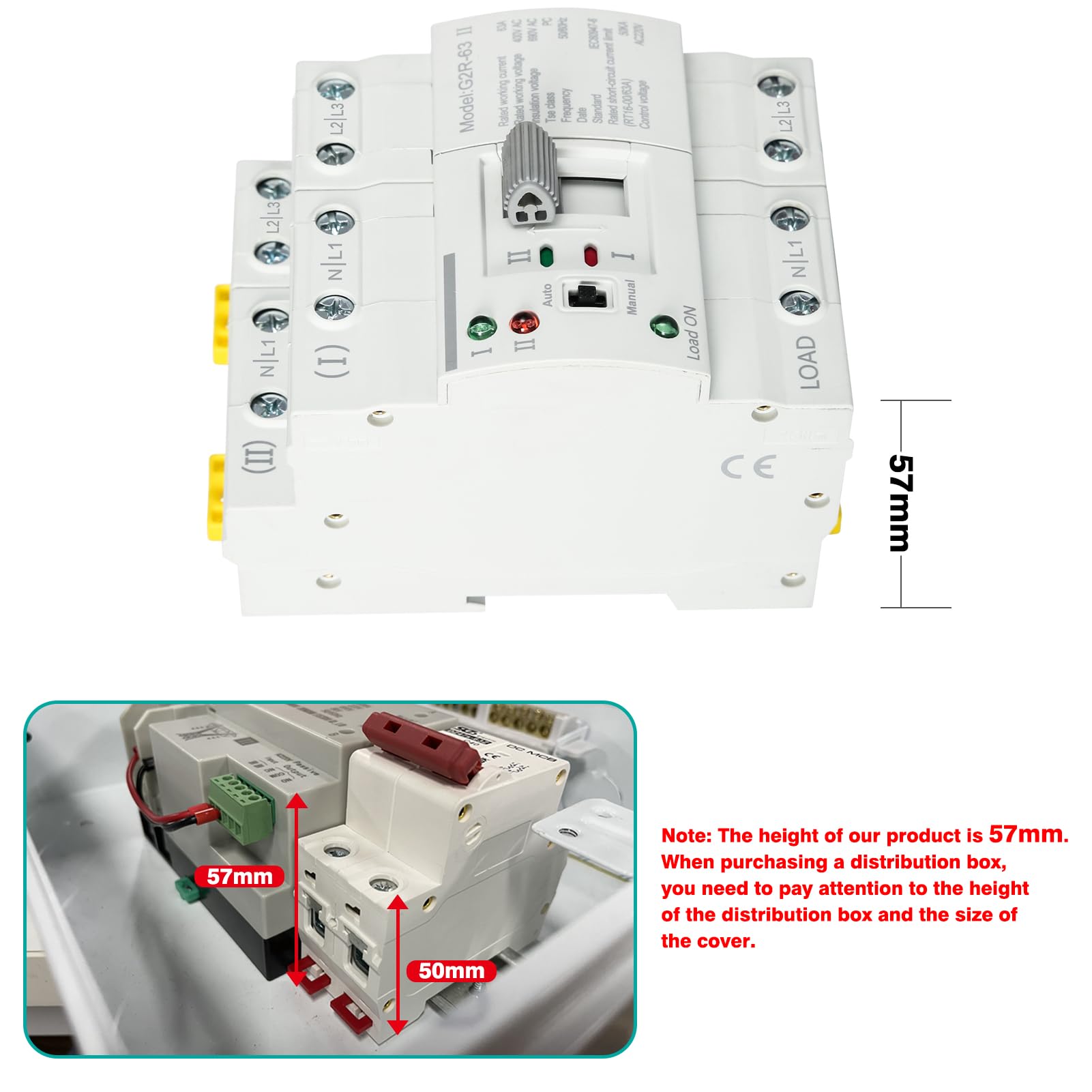 Jadeshay Dual Power Automatischer Transferschalter, ATS-Stromversorgungscontroller Unterbrechungsfreier Transferschalter G2R 4P 63A Automatischer Transferschalter Elektrische Wahlschalter 220V