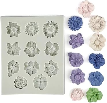 Flower Polymer Clay Molds, 2Pcs Polymer Clay Molds for Jewelry Making, Daisy Sunflower Rose Miniature Silicone Molds 11Flowers