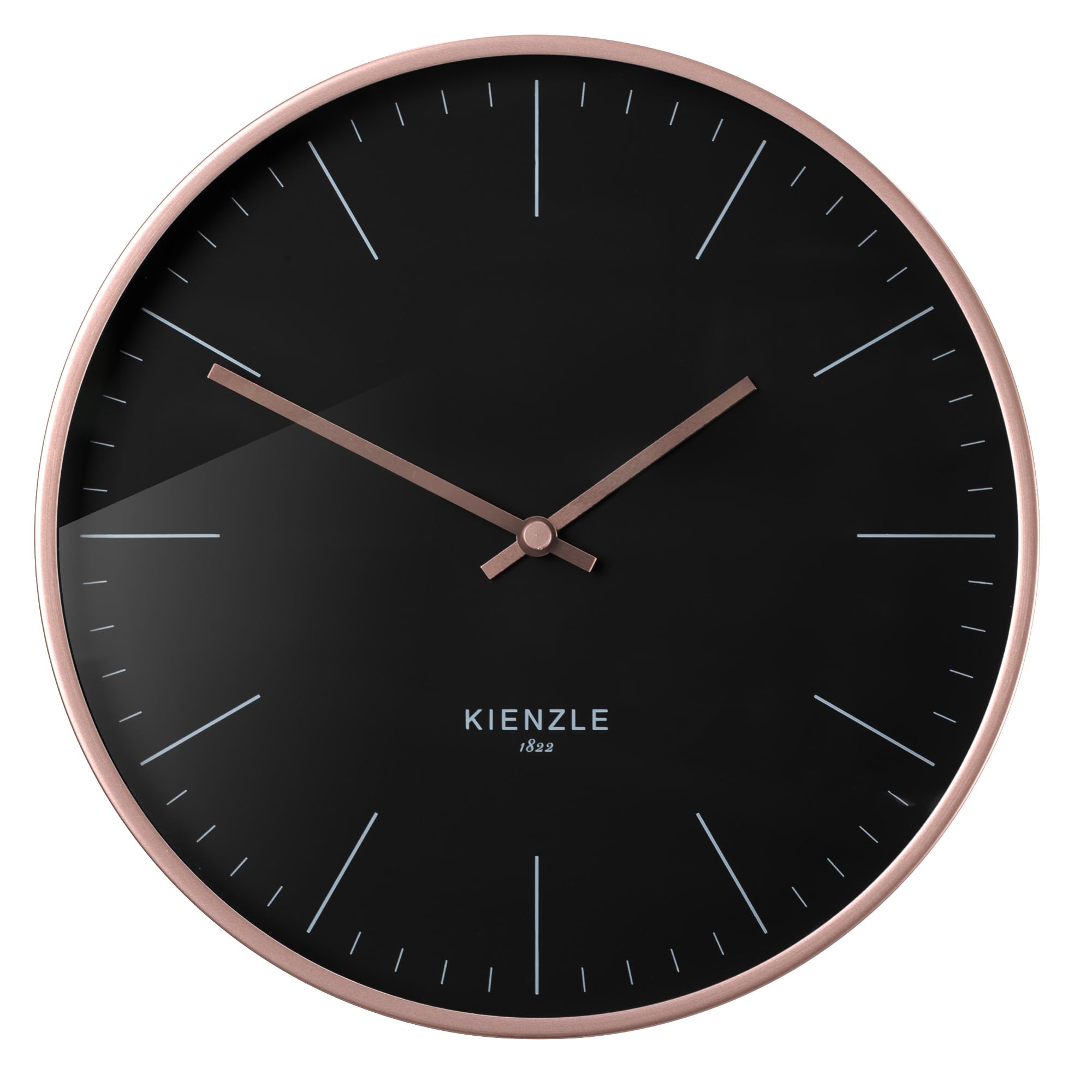 Kienzle Modern Funkwanduhr DCF leise Aluminium 25 cm Roségold Schwarz | Automatische Zeiteinstellung, geräuschloses Uhrwerk, Aluminiumrahmen, Ziffernblatt schwarz, 1 AA Batterie erforderlich