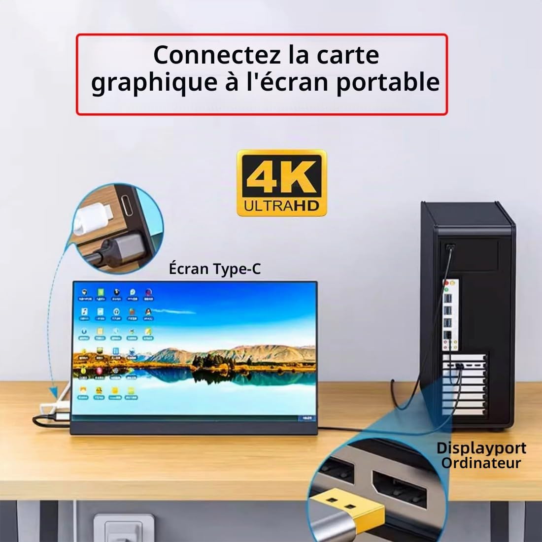 chenyang 2 ports PCI-E 3.0 4X et Mini DisplayPort vers 2 USB C Vidéo Carte d'extension Graphique Prend en charge USB 3.2 10 Gbit/s Transfert de données DP1.4 Sortie vidéo