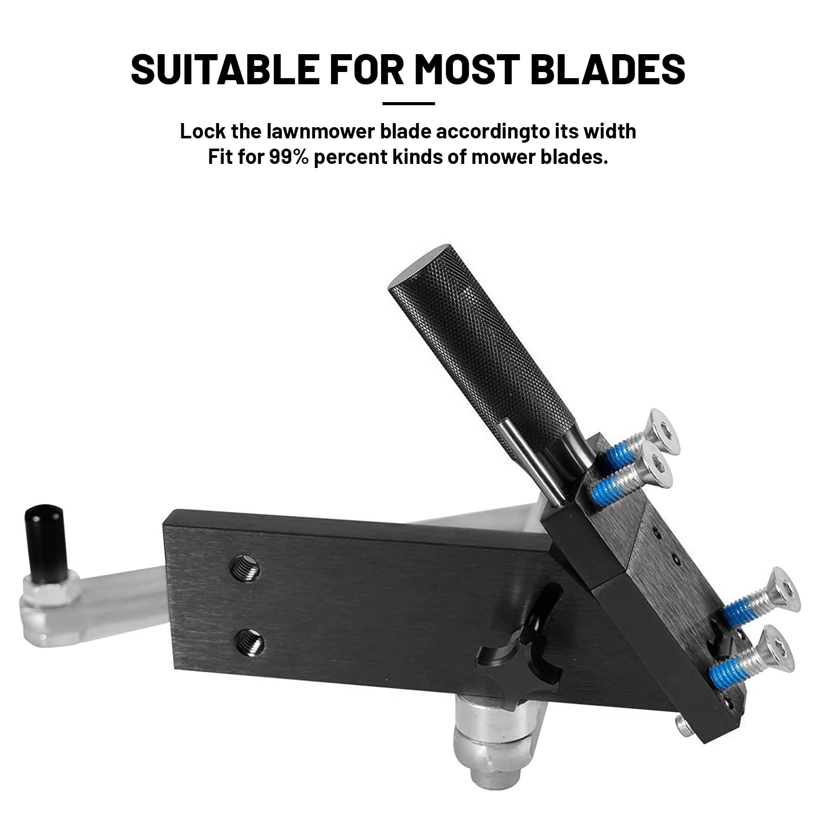 Afilador de cuchillas para cortacésped ajustable de 15° a 45° para cuchillas rectas y estándar, soporte ergonómico para afilar el hogar y comercial (negro, 5005)