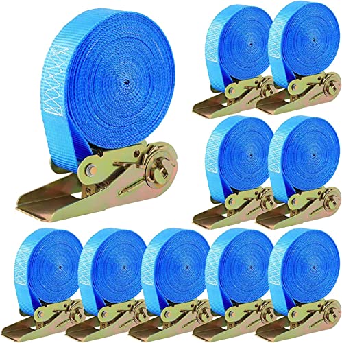 10 PCS 800 kg Sangle à Cliquet, Sangle d'Arrimage avec Tendeur, Sangle de Serrage en Polyester, 6m x 25mm, pour Moto, Cargaison, Remorque, Camions, Bagages...