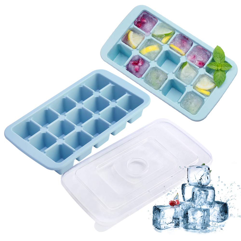 Latauar Ice Cube Trays - Easy-Release Flexible Ice Cube Maker with Removable Lid, 15 Cubes per Tray for Cocktails & Whiskey