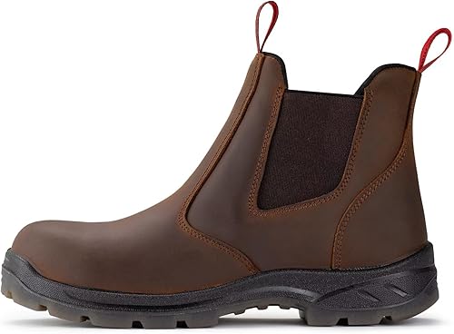 Miniatura 2 de SUREWAY Botas de trabajo impermeables de acero para hombre, zapatos de trabajo de cuero de grano completo, plantillas de memoria cómodas,