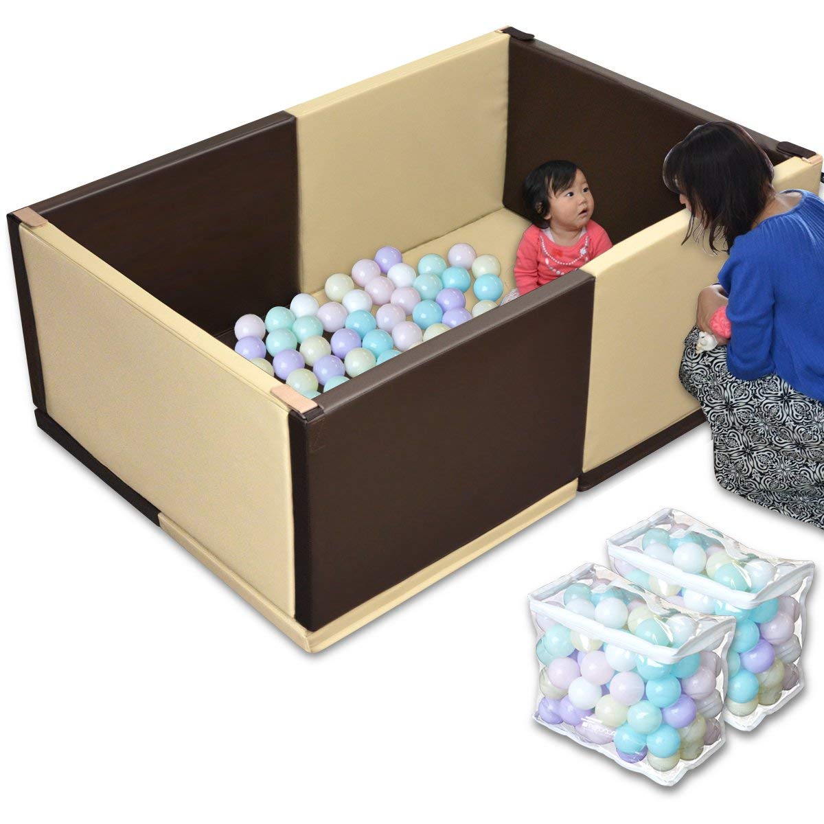 Amazon.co.jp: RiZKiZ キッズプレイサークル 【ベージュ×ブラウン