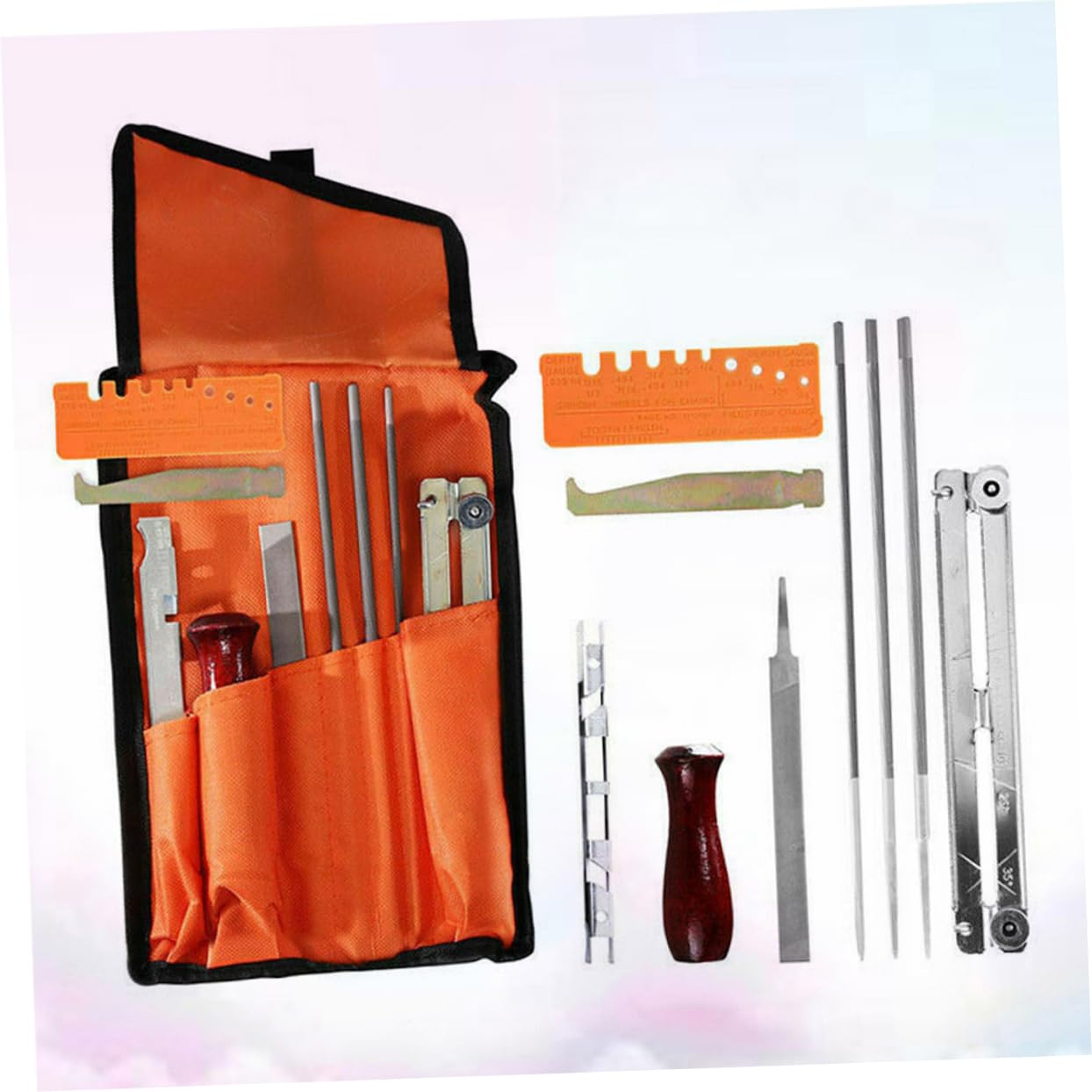 Kit Affilatrice per Motosega 10 Pezzi Metallo Arancia | Resistenza All’usura, Durevolezza Elevata, per Catene di Motosega, Uso Professionale e Personale