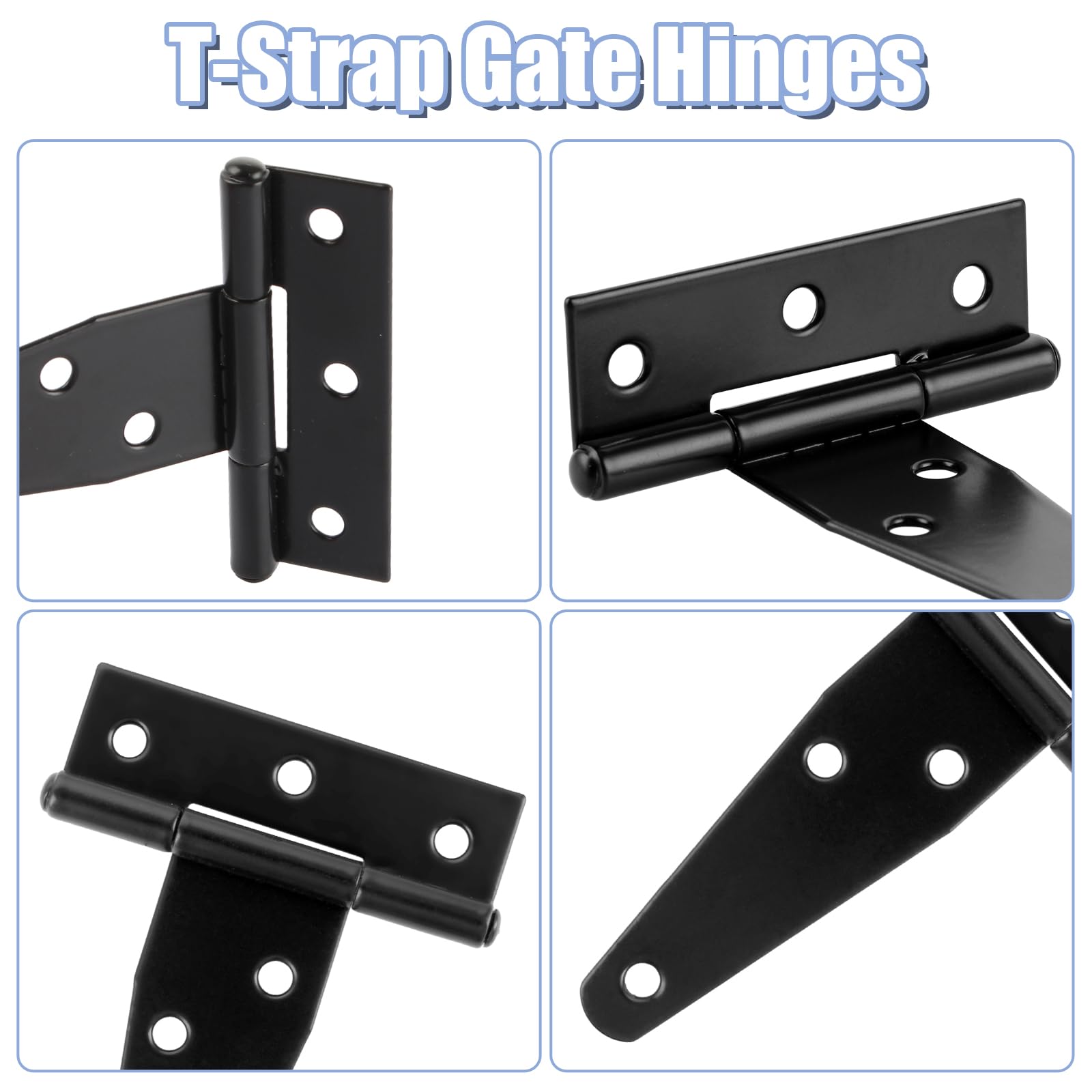 Bisagra en T de 75 mm, 20 unidades, color negro, con forma de T, bisagra plegable, resistente con 140 tornillos para puertas de madera, puertas de cobertizo, puertas de jardín, ventanas