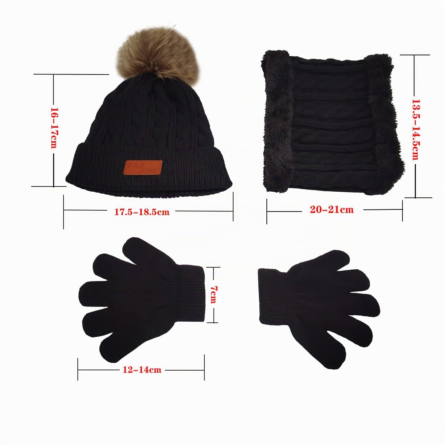 3 en 1 Conjunto de Gorro, Bufanda y Guantes para Niños y Niñas - Set Beanie Invierno Sombrero de Punto
