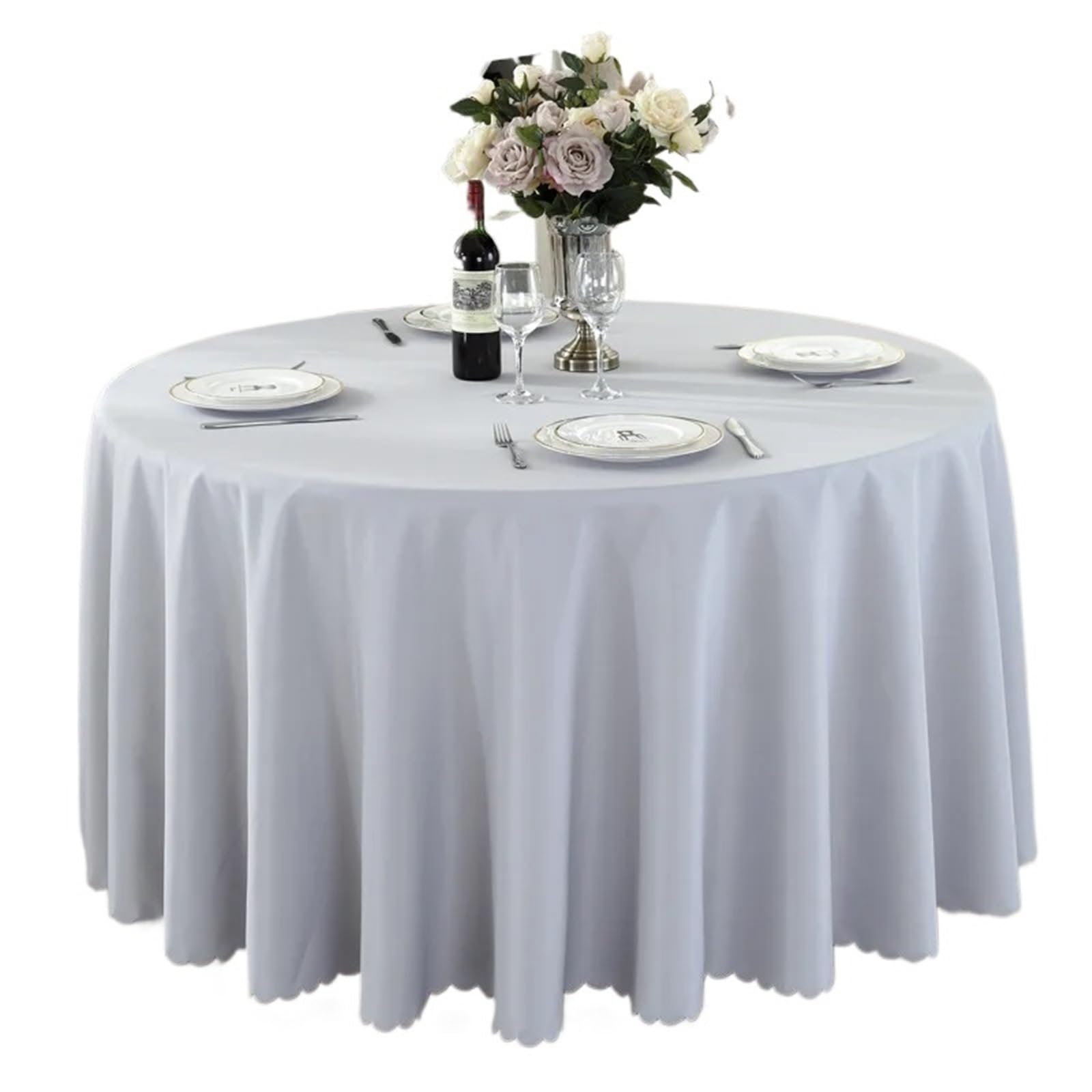 Nappes rondes de mariage gris argent 260cm pour repas de fête