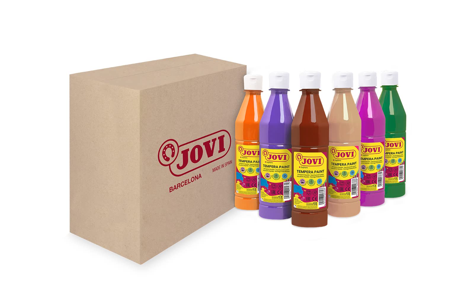Jovi - Témpera líquida, Estuche 6 botes de 500ml, Colores Secundarios, Pintura a base de ingredientes naturales, Fácil de lavar, Sin gluten, Ideal para uso escolar (506/6B)