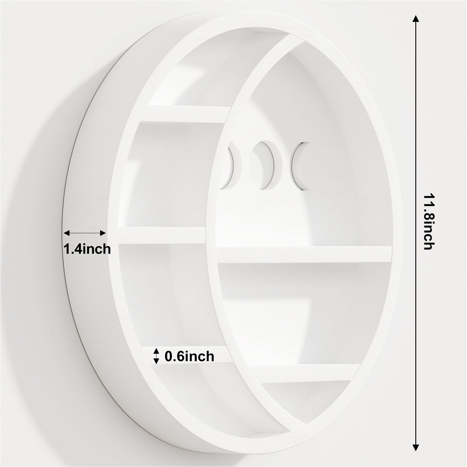 Fixwal Wooden Moon Shelf, 11.8in Floating Wall Mounted Shelves, Crescent Moon Crystal Shelf, Gothic & Rustic Boho Style Decor for Crystal Stones, Essential Oils and Art (White)
