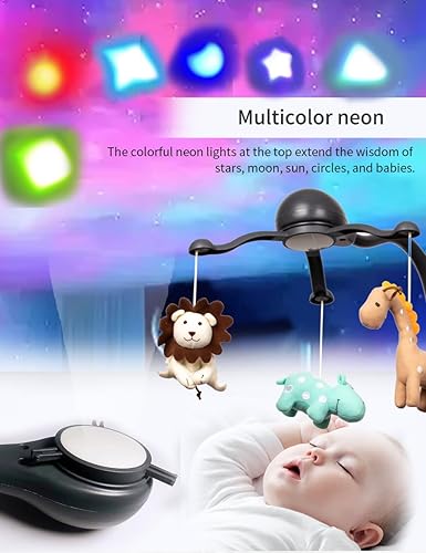Miniatura 10 de Móvil de música para bebé para cuna con luces de guardería, música relajante y sonidos naturales. Incluye proyector de luz con estrellas y formas.