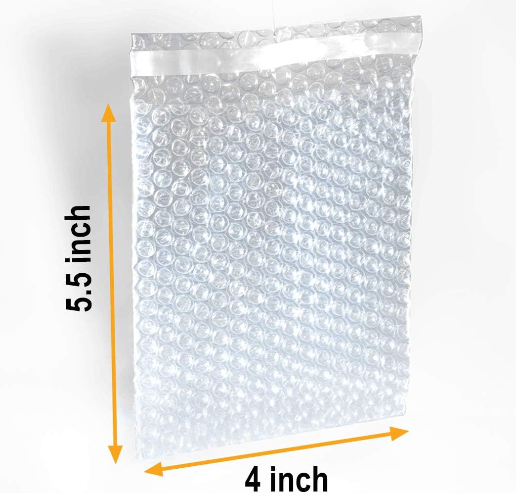 Review Discount 100 Packs 4 x 5.5” Self-Seal Clear Cushion Bubble Pouches Bags to Protect Fragile Items by Mighty Gadget
